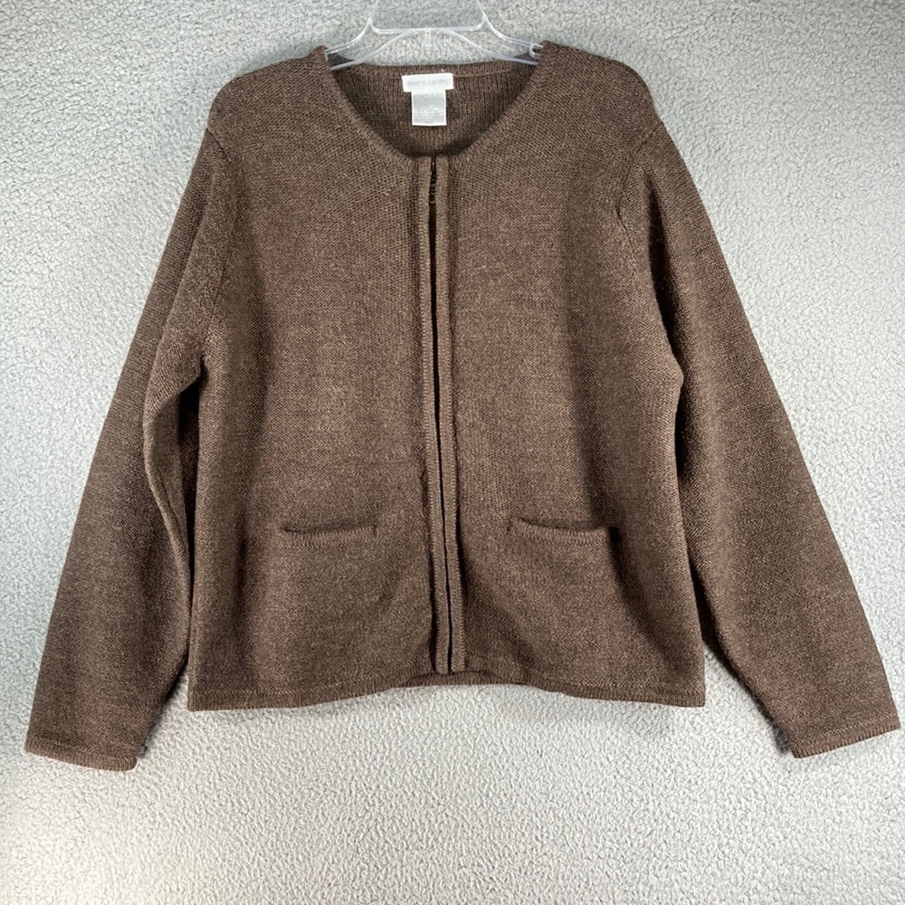 Pierre Cardin Women's Full Zip Cardigan Sweater Size Large 100% Wool Brown